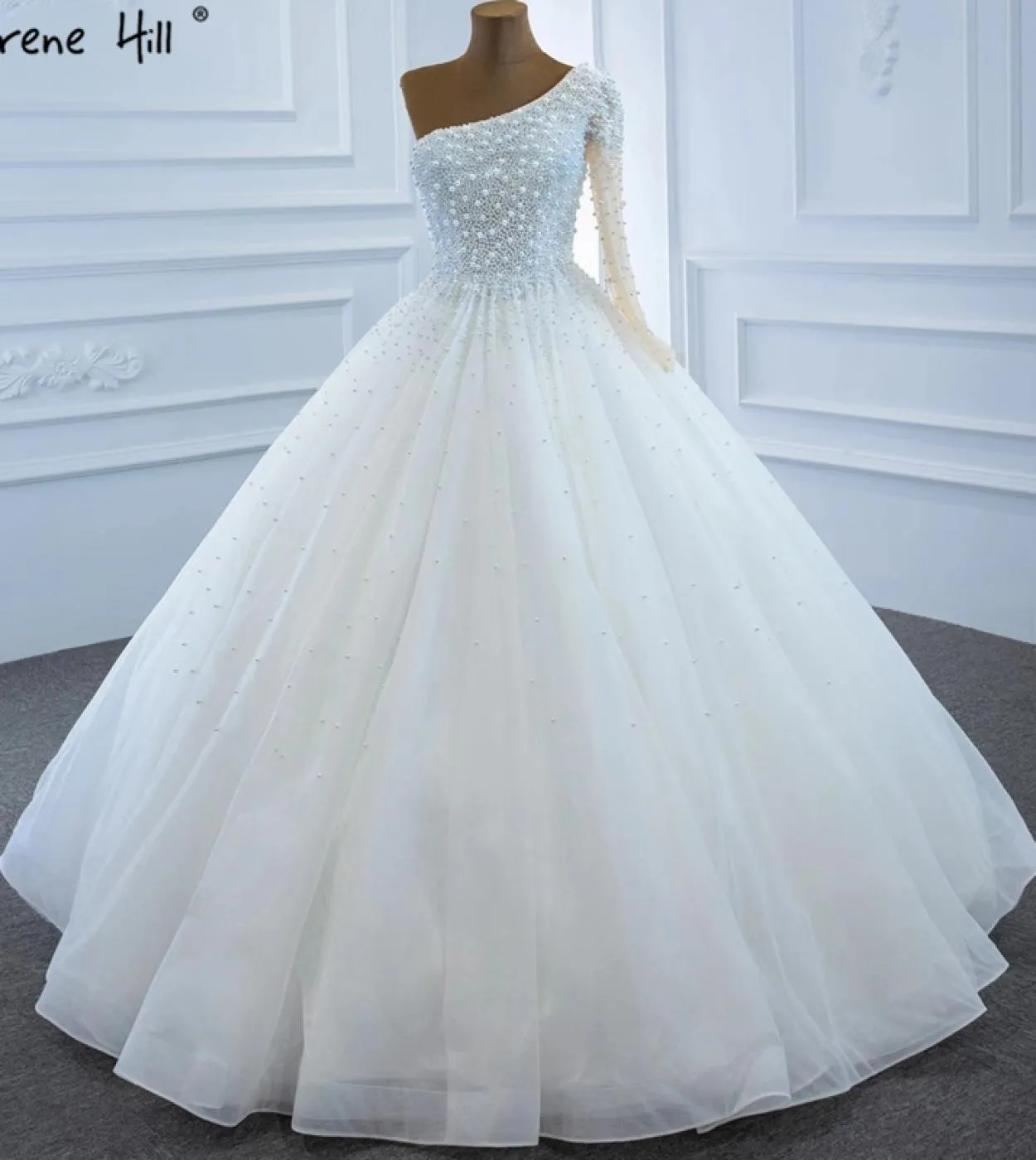 Abiti da sposa monospalla bianchi Serene Hill 2023 Abiti da sposa di fascia alta con perline di perle Hm67205 Abiti da sposa su