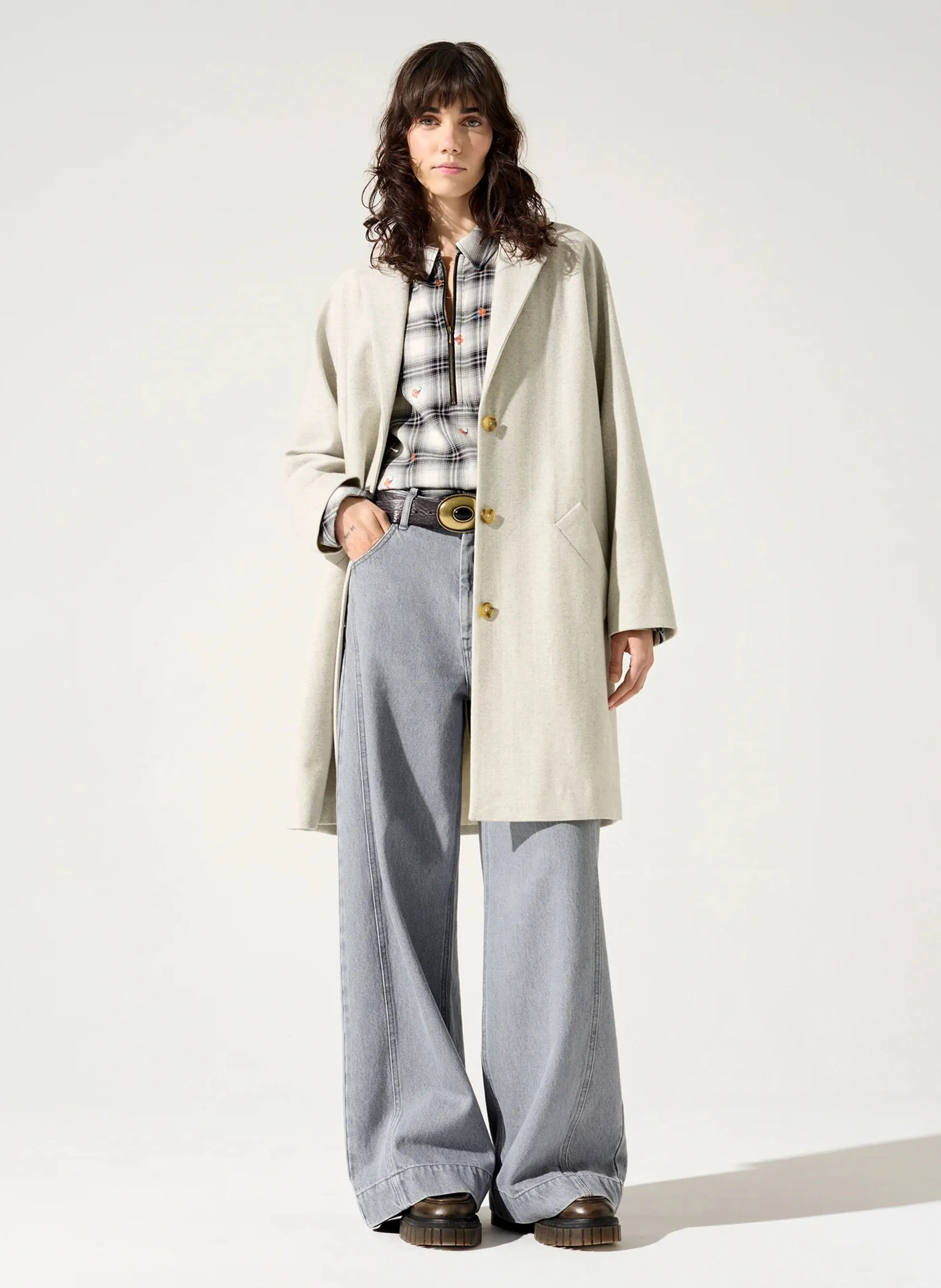  ACOTE   LOREN - Cappotto ampio con revers in misto lana | Grigio
