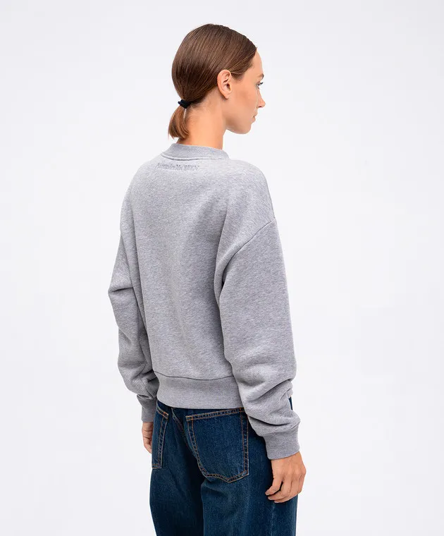 Alexander McQueen Felpa grigia girocollo con ricamo logo 794769QLAC8