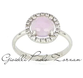 Anello in oro bianco con quarzo lilla e zirconi AN-44