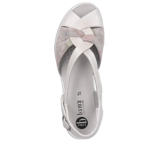 Bama scarpe estive da donna eleganti sandali in vera pelle con zeppa e delicata stampa floreale 1003977 bianco