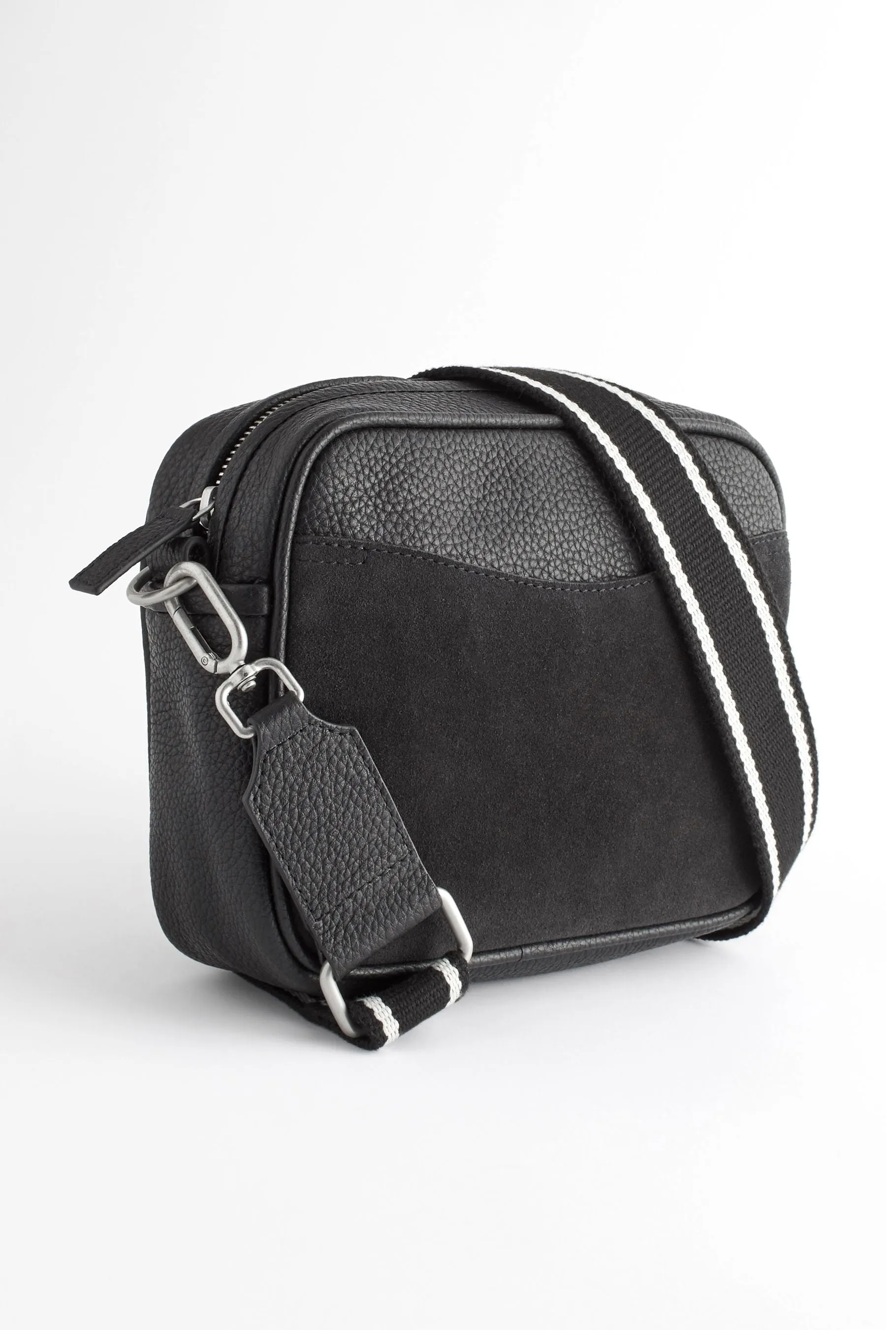 Borsa per fotocamera in pelle con cinturini in tela    