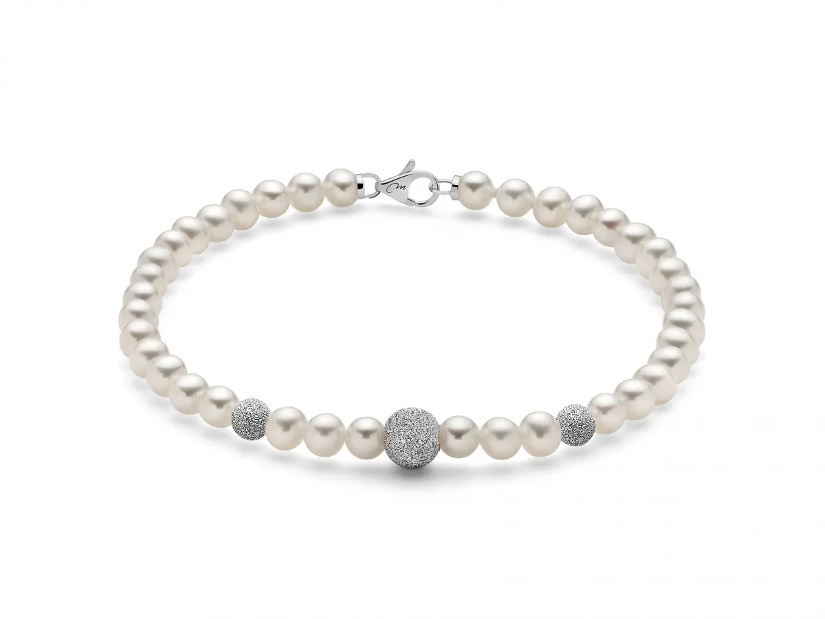 Bracciale Miluna in oro bianco 18kt con Perle e 3 sfere diamantate PBR894