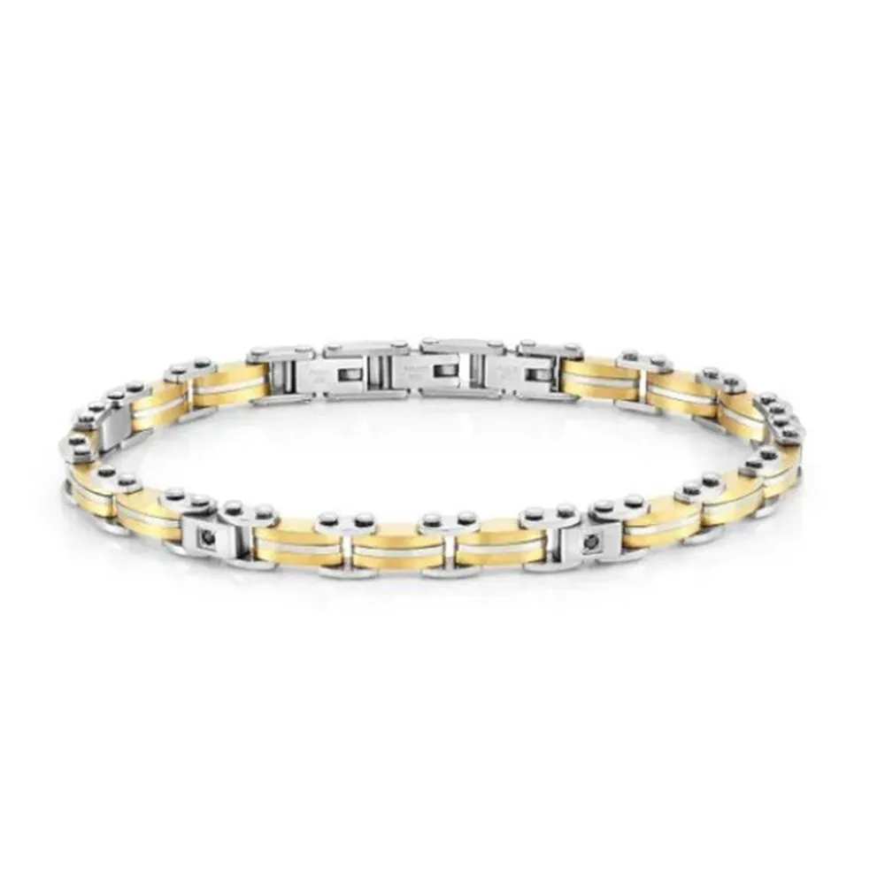 Bracciale Uomo Acciaio Strong e Diamond Oro Giallo Nomination