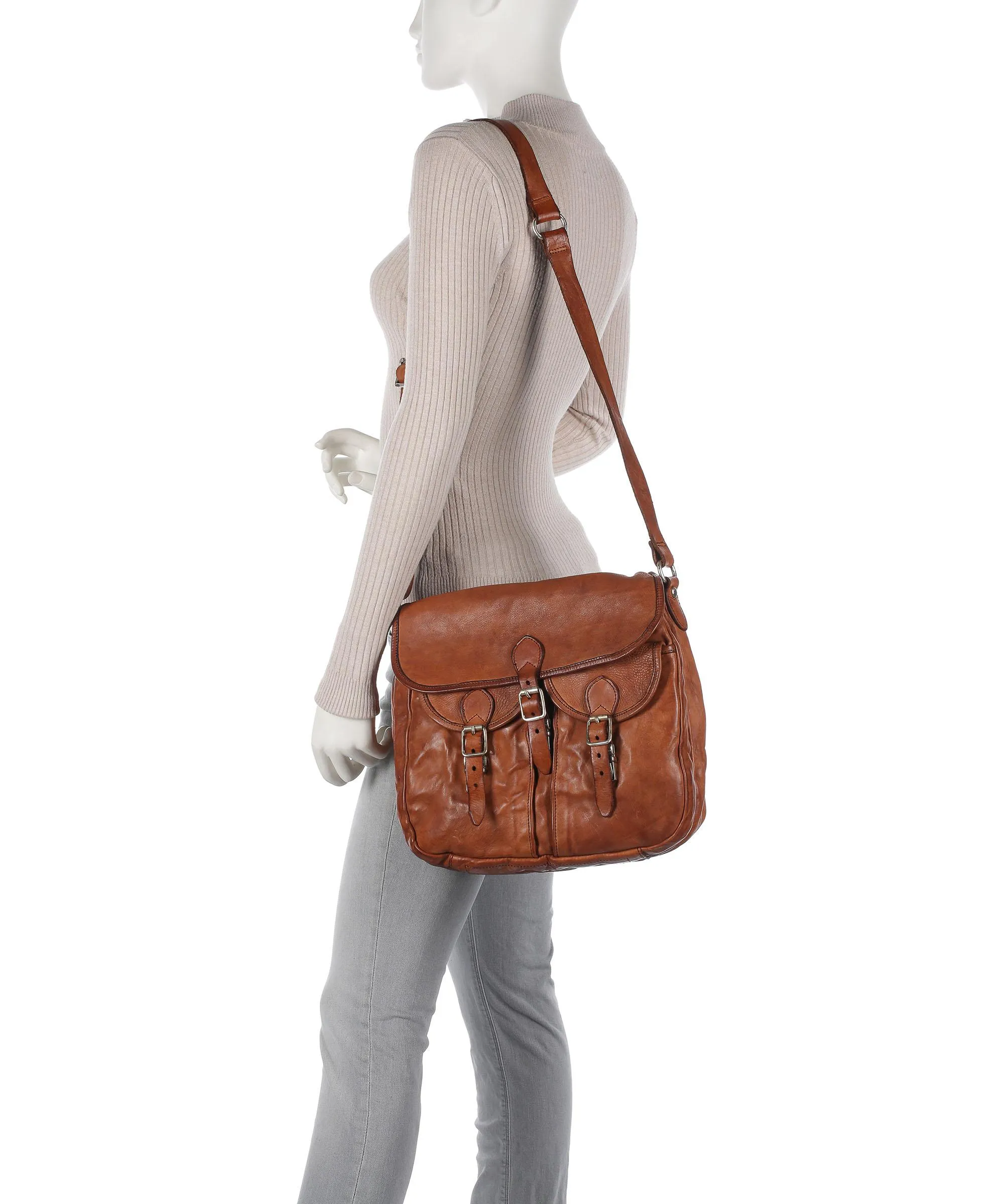  Campomaggi Borsa messenger pelle di vacchetta finemente grana cognac  