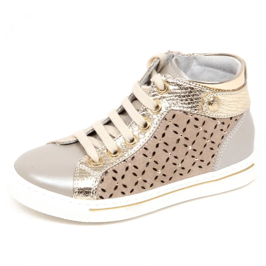 E2100 sneaker bimba beige/oro NERO GIARDINI JUNIOR scarpa forata shoe kid