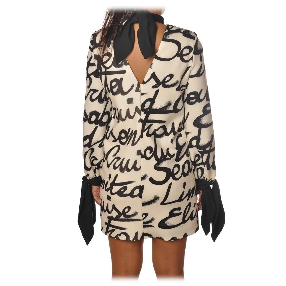 Elisabetta Franchi - Abito con Fantasia Logata - Burro/Nero - Abito - Made in Italy - Luxury Exclusive Collection