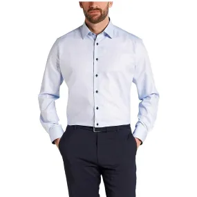 Eterna camicia uomo no stiro 100% cotone manica lunga art.4671-x14p azzurro microquadro