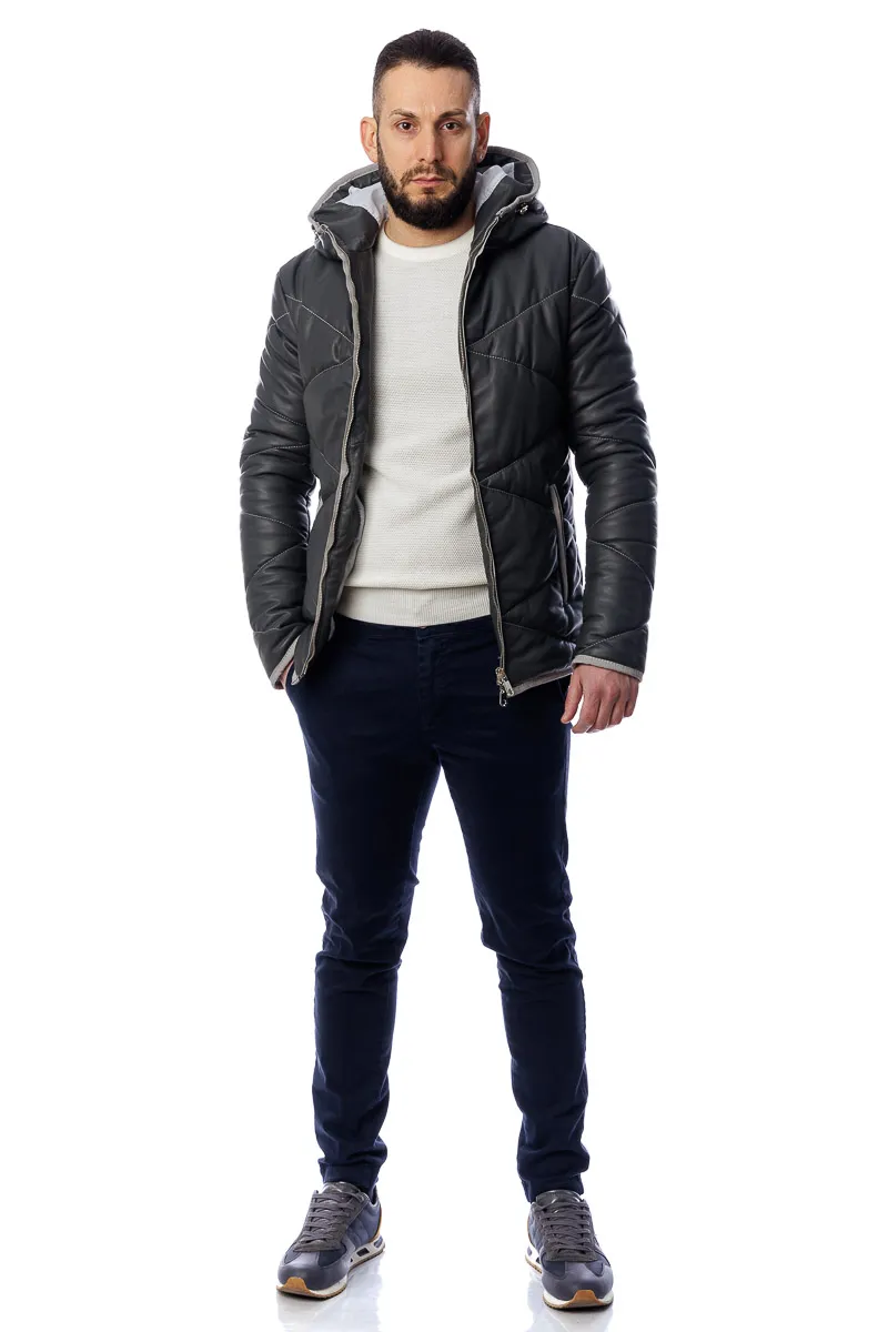 Men’s genuine leather down jacket with VISC zipper