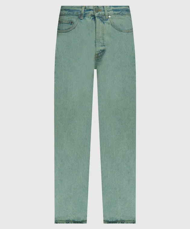 Palm Angels Jeans verdi con ricamo logo PMYA040S24DEN001