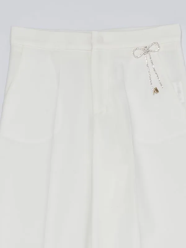 Pantalone bambina Elisabetta Franchi in crepe con strass Panna