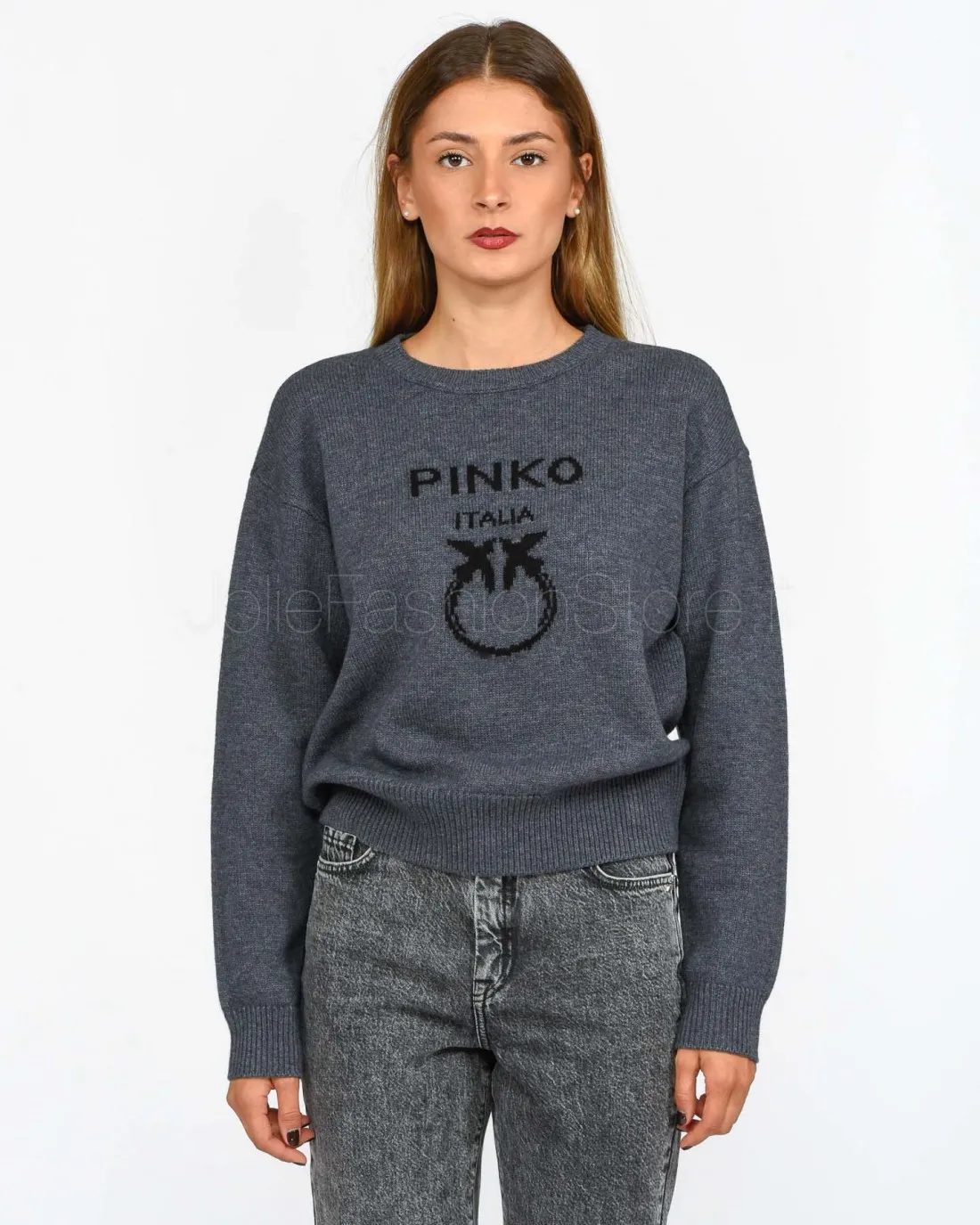 ---------------  ---------------  ---------------  ---------------  --------------Pinko BURGOS SWEATER 100 %LANA LOGO IN GREY/BL