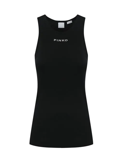 PINKO     Canotta Distinto a costine nero con logo