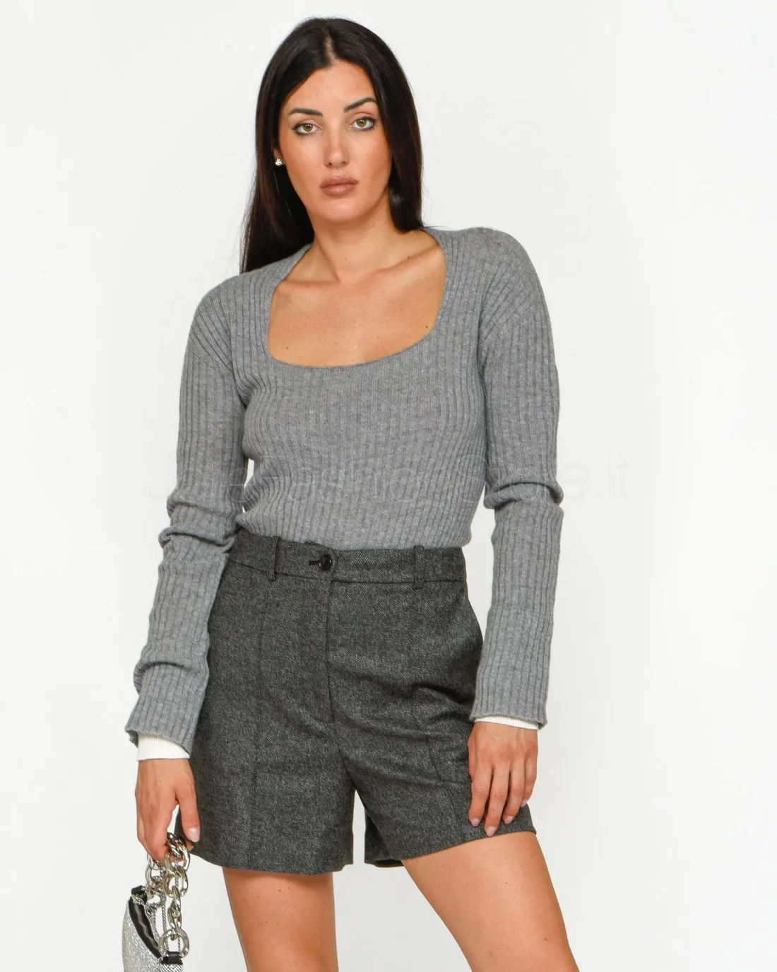 ---------------  ---------------  ---------------  ---------------  --------------Pinko CYMRIC RIBBED WS SWEATER WITH GREY/WHITE
