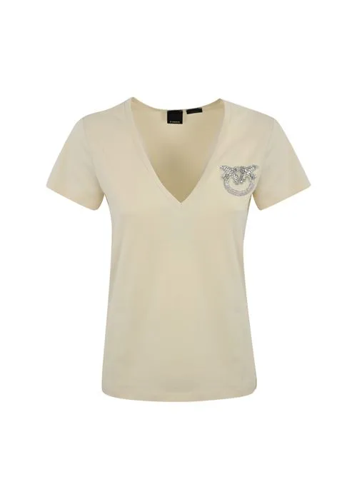PINKO     T-shirt con ricamo gioiello Turbato in cotone Bianco