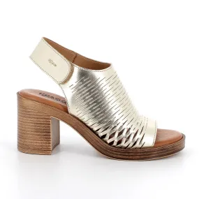 Sandali con tacco in pelle da donna platino
