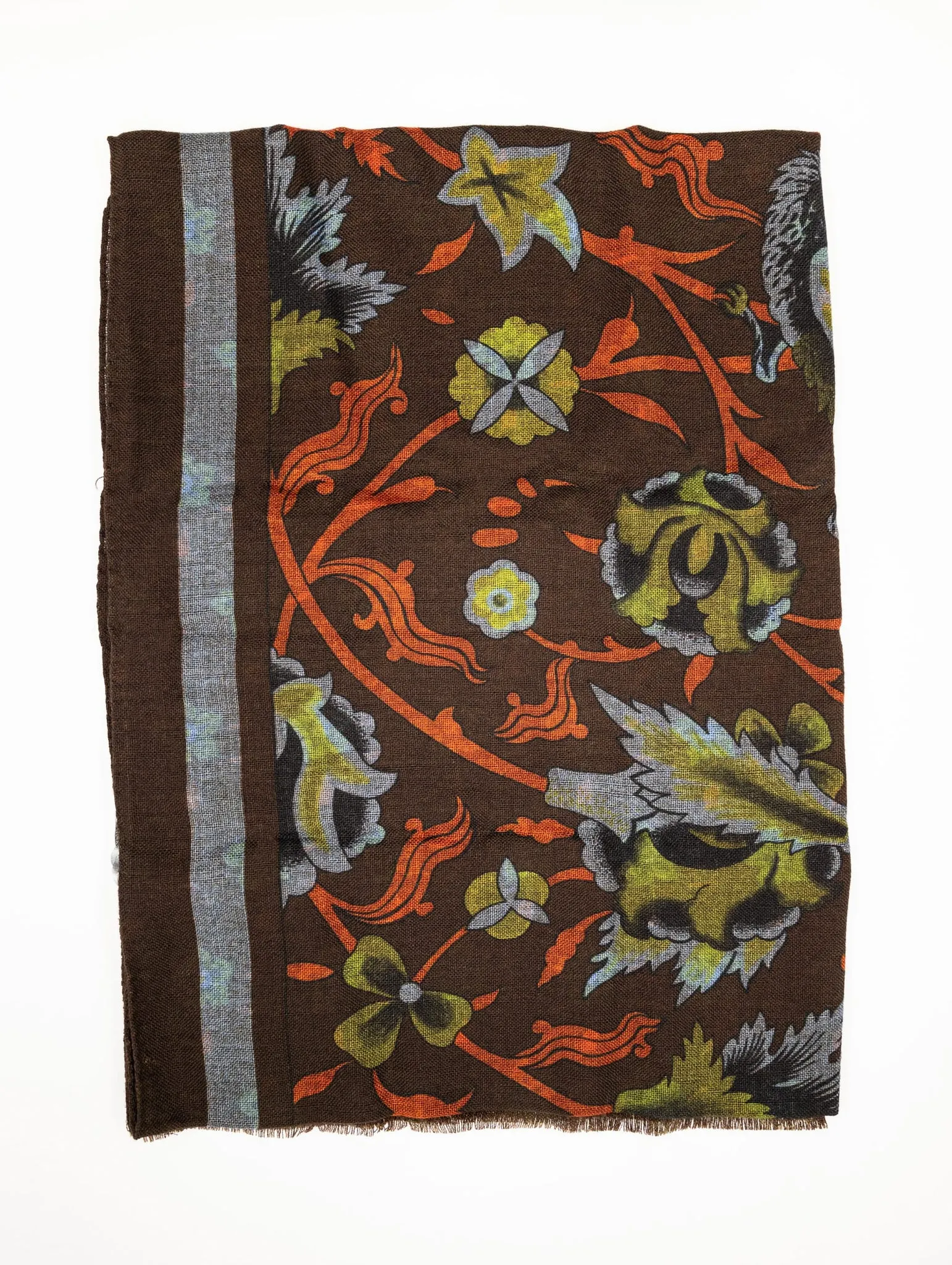 Sciarpa Calabrese 1924 in Lambswool Fantasia Fiorata Marrone