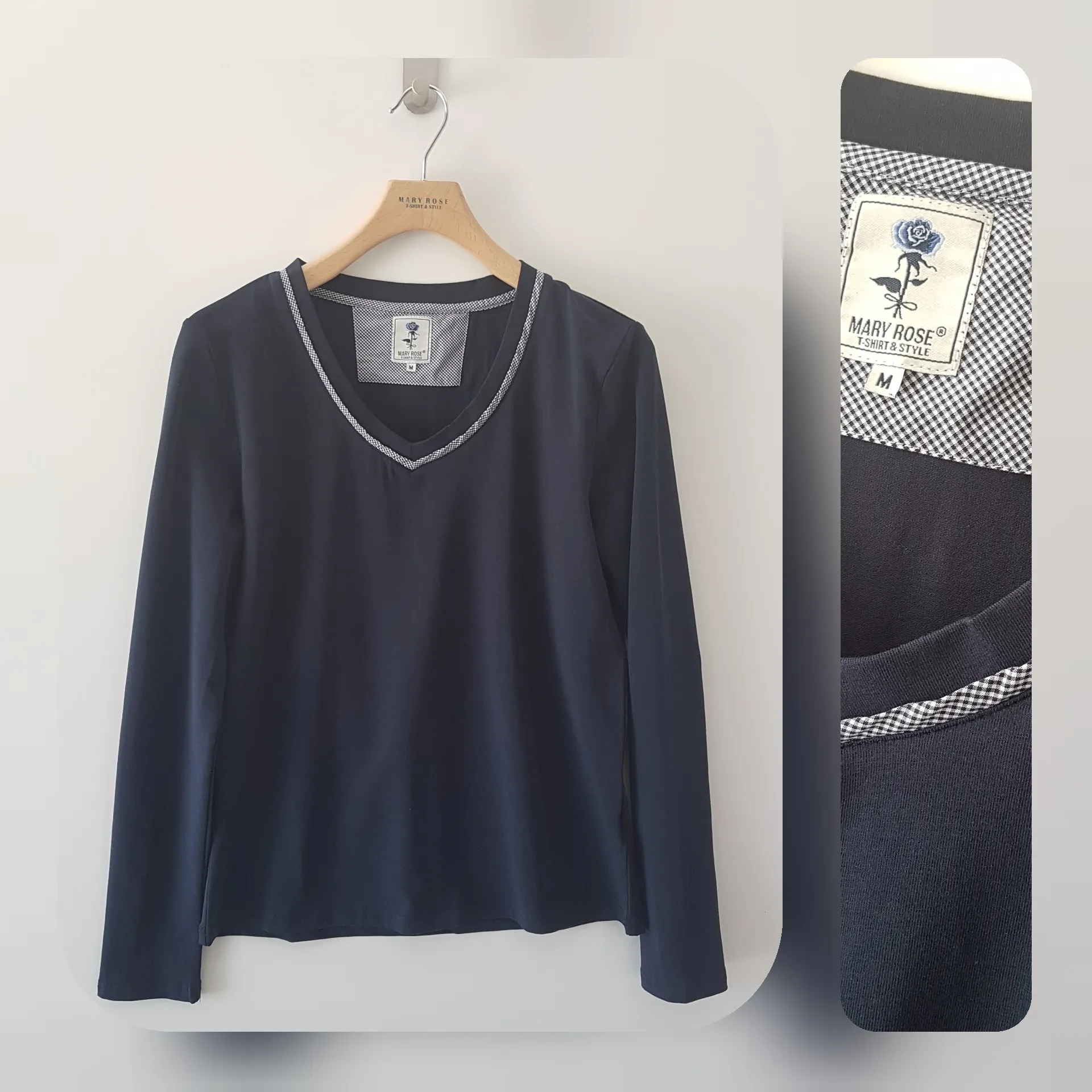 T-SHIRT COLLO A V BORDI VICHY
