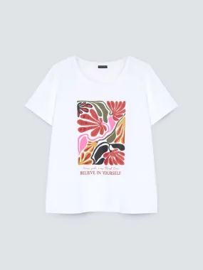 T-shirt con stampa e glitter