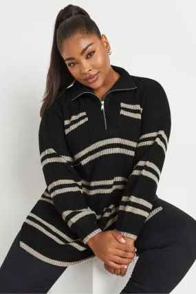 Yours Curve Stripe Quarter Zip Jumper    